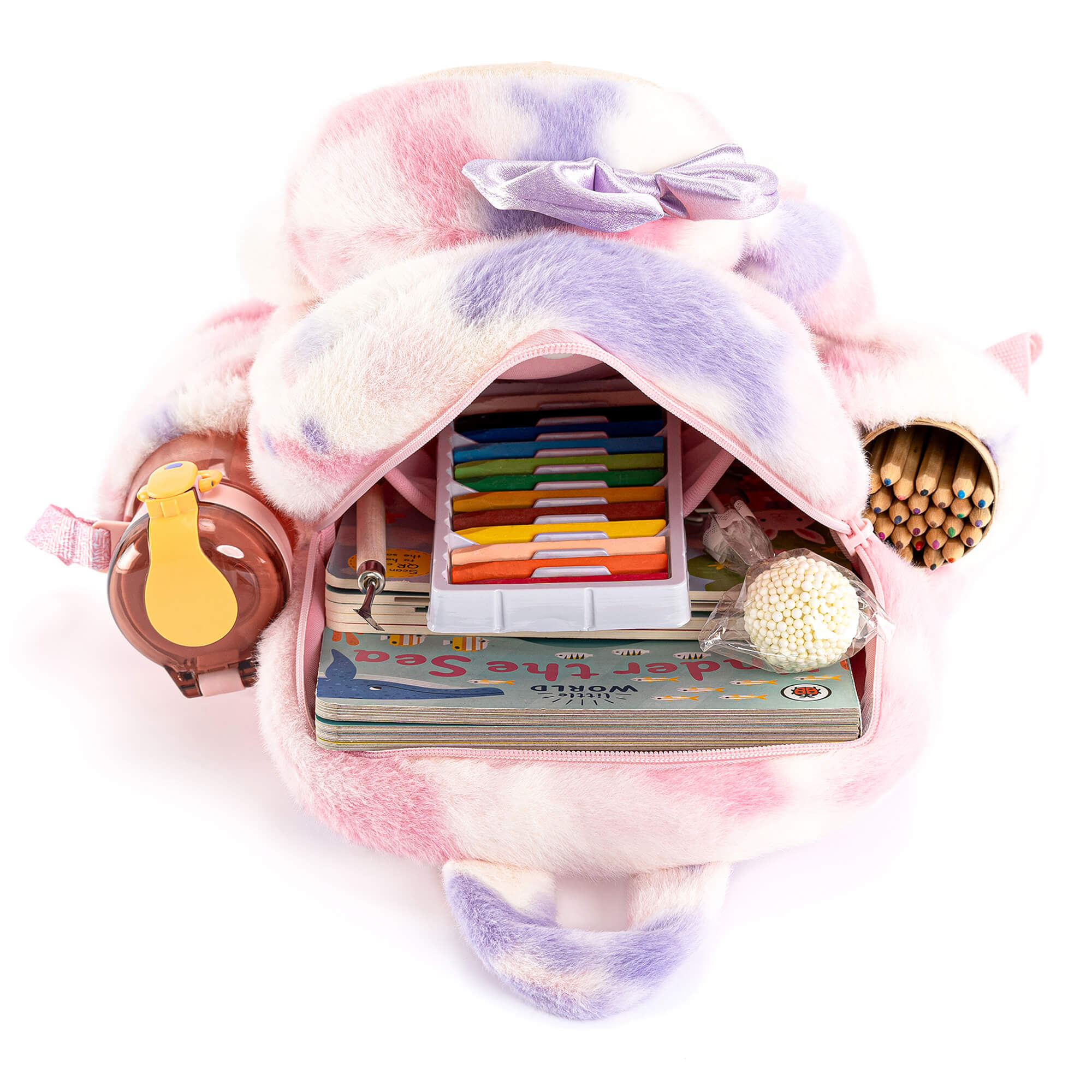 Gloveleya 11 - inch Toddler Girl Backpack Snow Ferret Kindergarten Backpacks with 12 - inch Rainbow Bunny Doll - Gloveleya Official