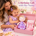 Charger l'image dans la visionneuse de la galerie, Gloveleya 12-Inch Personalized Baby Shower Gift Set – Grape Curly Hair Doll - Gloveleya Official
