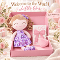 Charger l'image dans la visionneuse de la galerie, Gloveleya 12-Inch Personalized Baby Shower Gift Set – Grape Curly Hair Doll - Gloveleya Official