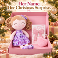 Charger l'image dans la visionneuse de la galerie, Gloveleya 12-Inch Personalized Baby Shower Gift Set – Grape Curly Hair Doll - Gloveleya Official