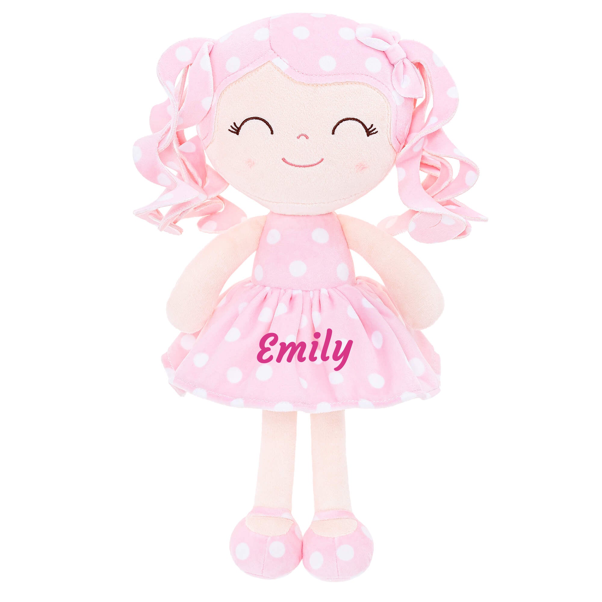 Gloveleya 12 - inch Personalized Curly Hair Dolls Polka Dot Dress Pink - Gloveleya Official