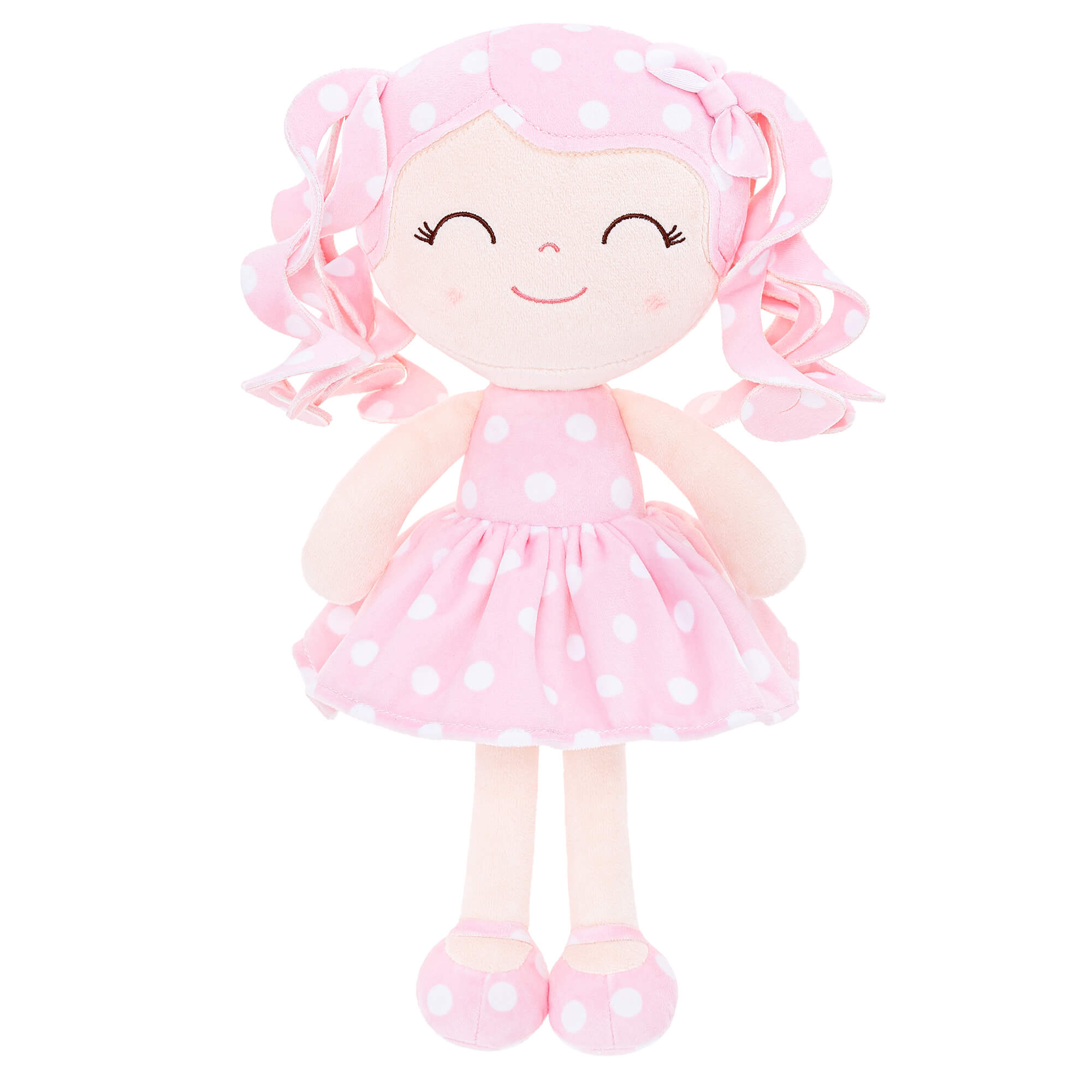 Gloveleya 12 - inch Personalized Curly Hair Dolls Polka Dot Dress Pink - Gloveleya Official