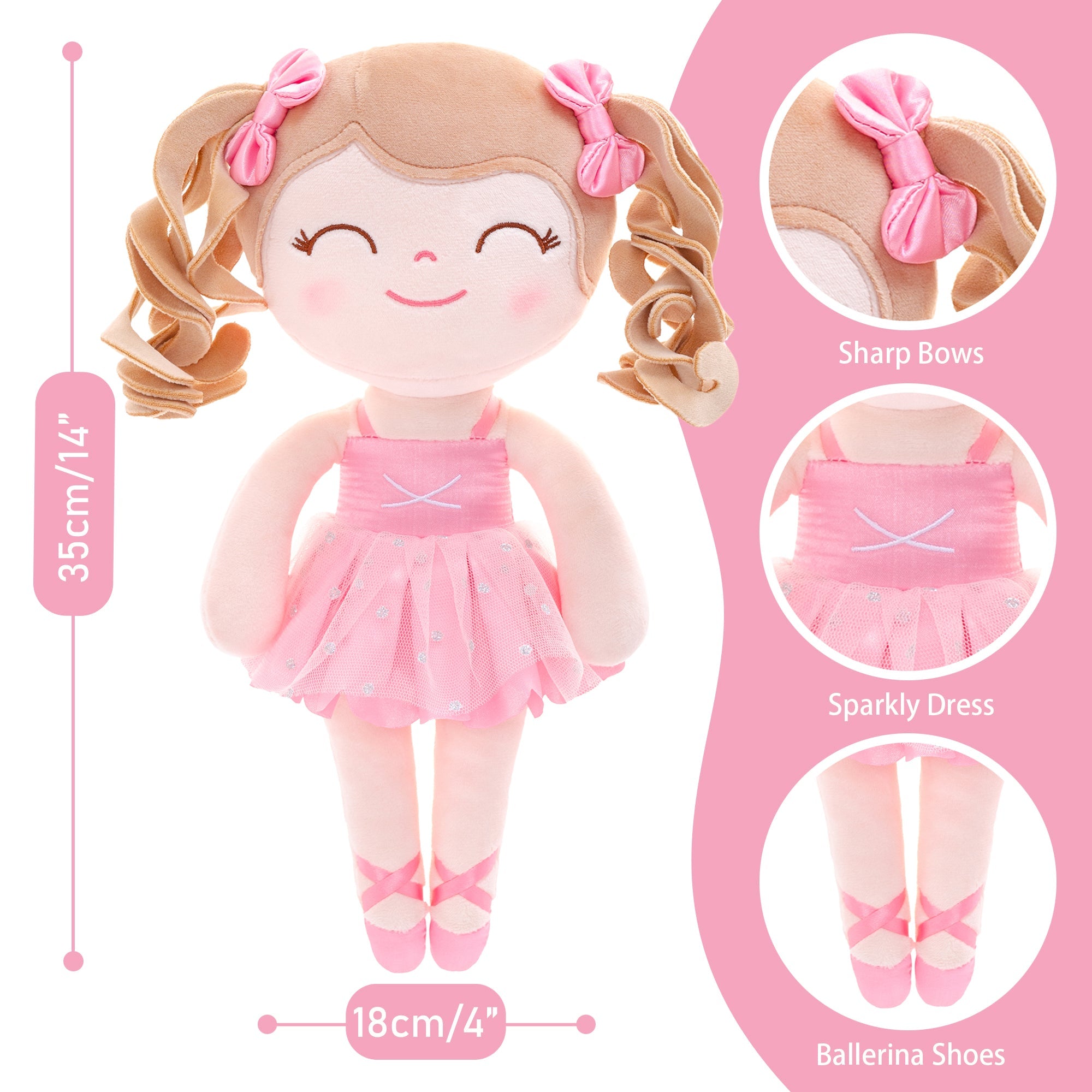 Gloveleya 14 - inch Personalized Plush Dolls Curly Ballerina Series Peach Ballet Dream - Gloveleya Official
