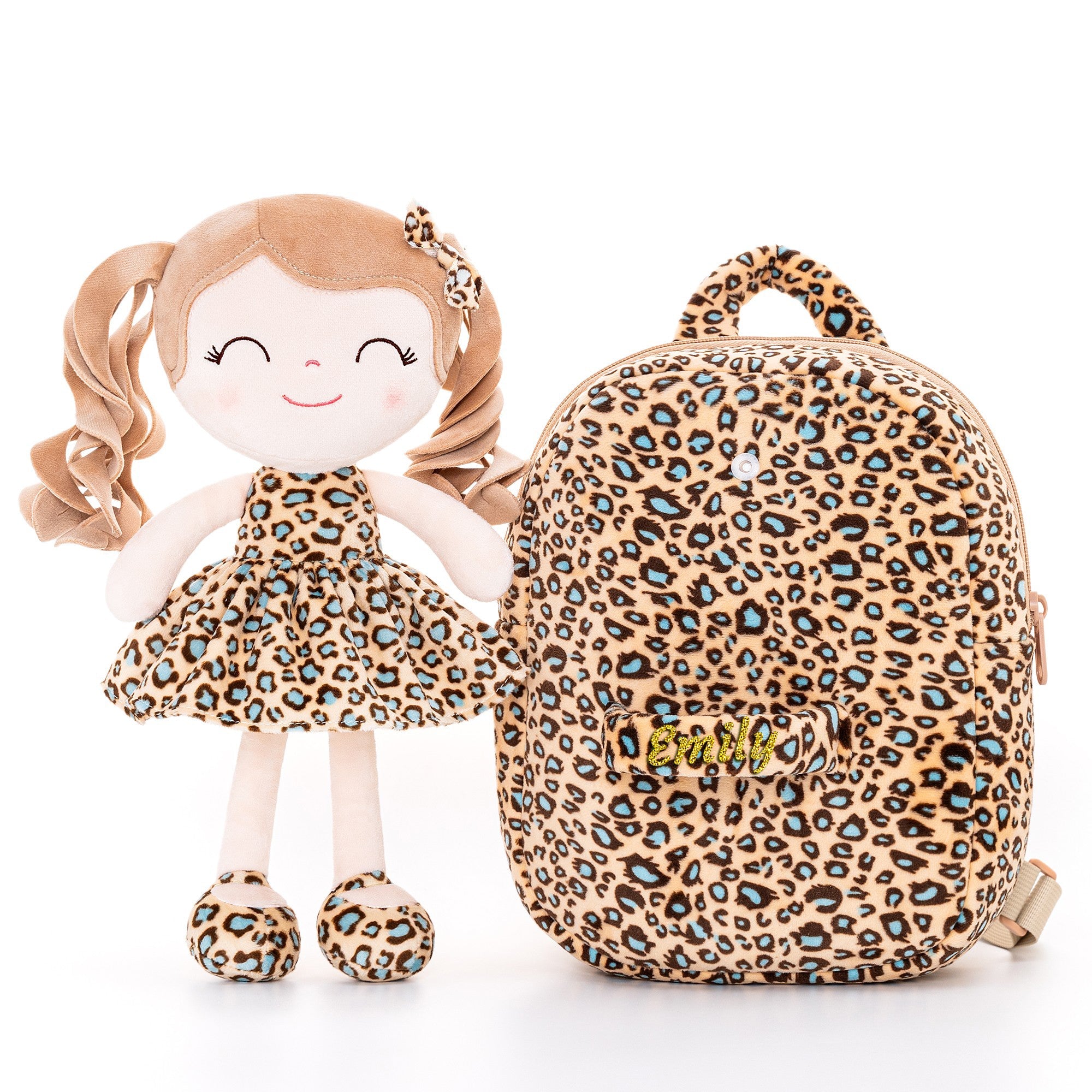 Gloveleya 9 - inch Personalized Plush Curly Animal Leopard Dolls Backpack Skinny - Gloveleya Official