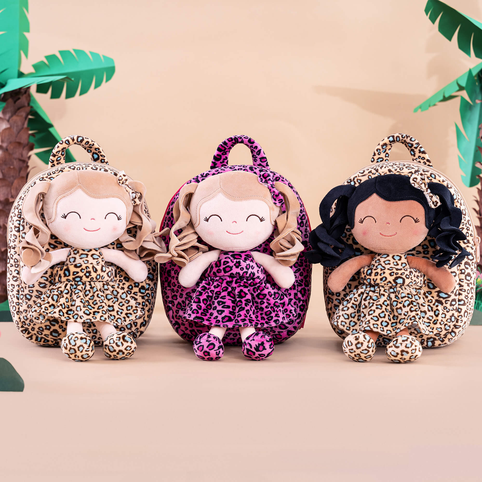 Gloveleya 9 - inch Personalized Plush Curly Animal Leopard Dolls Backpack Skinny - Gloveleya Official