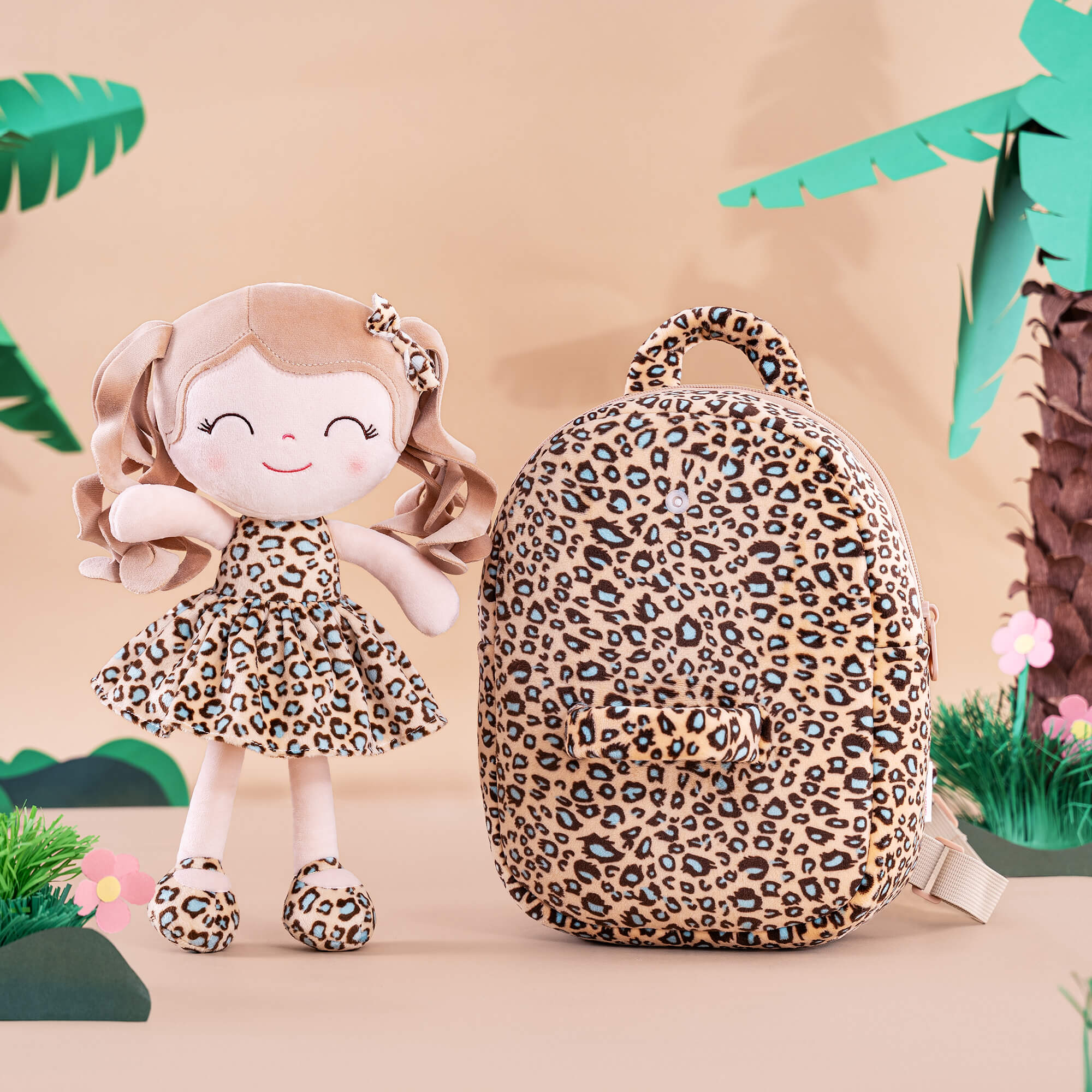 Gloveleya 9 - inch Personalized Plush Curly Animal Leopard Dolls Backpack Skinny - Gloveleya Official