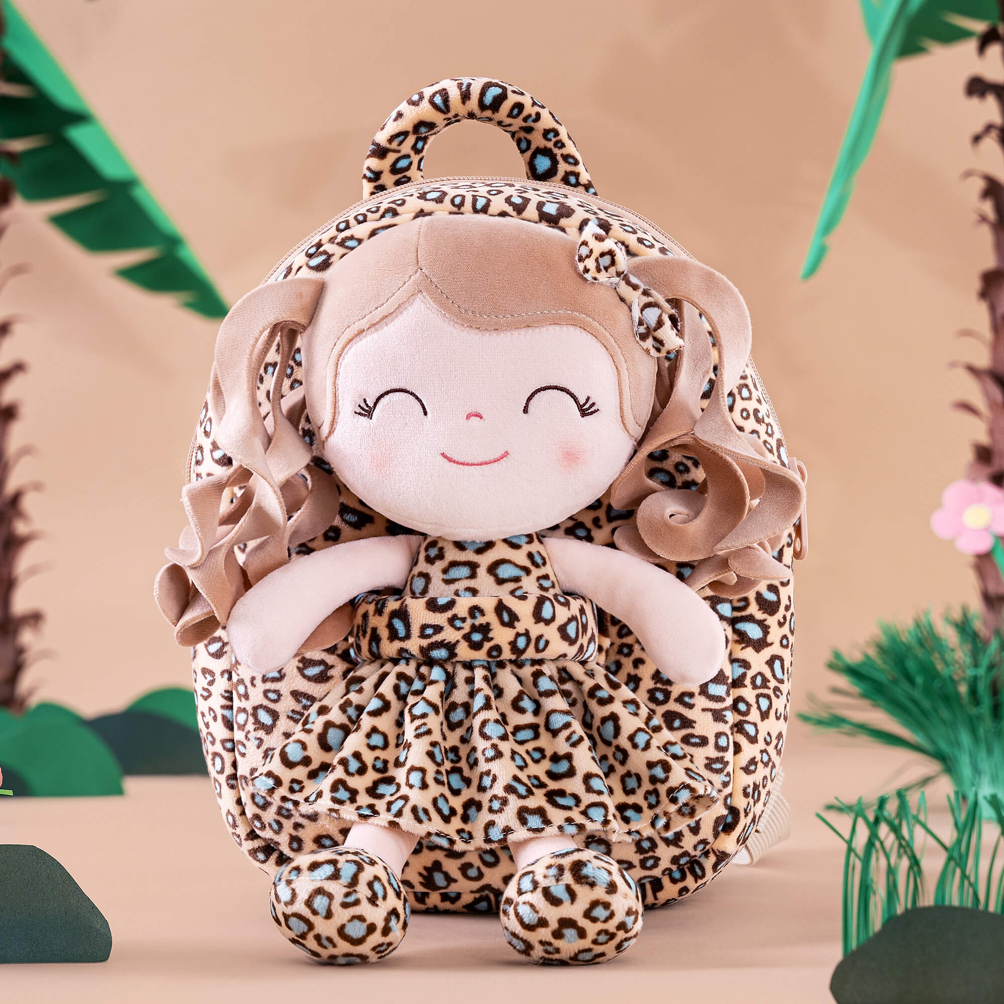 Gloveleya 9 - inch Personalized Plush Curly Animal Leopard Dolls Backpack Skinny - Gloveleya Official