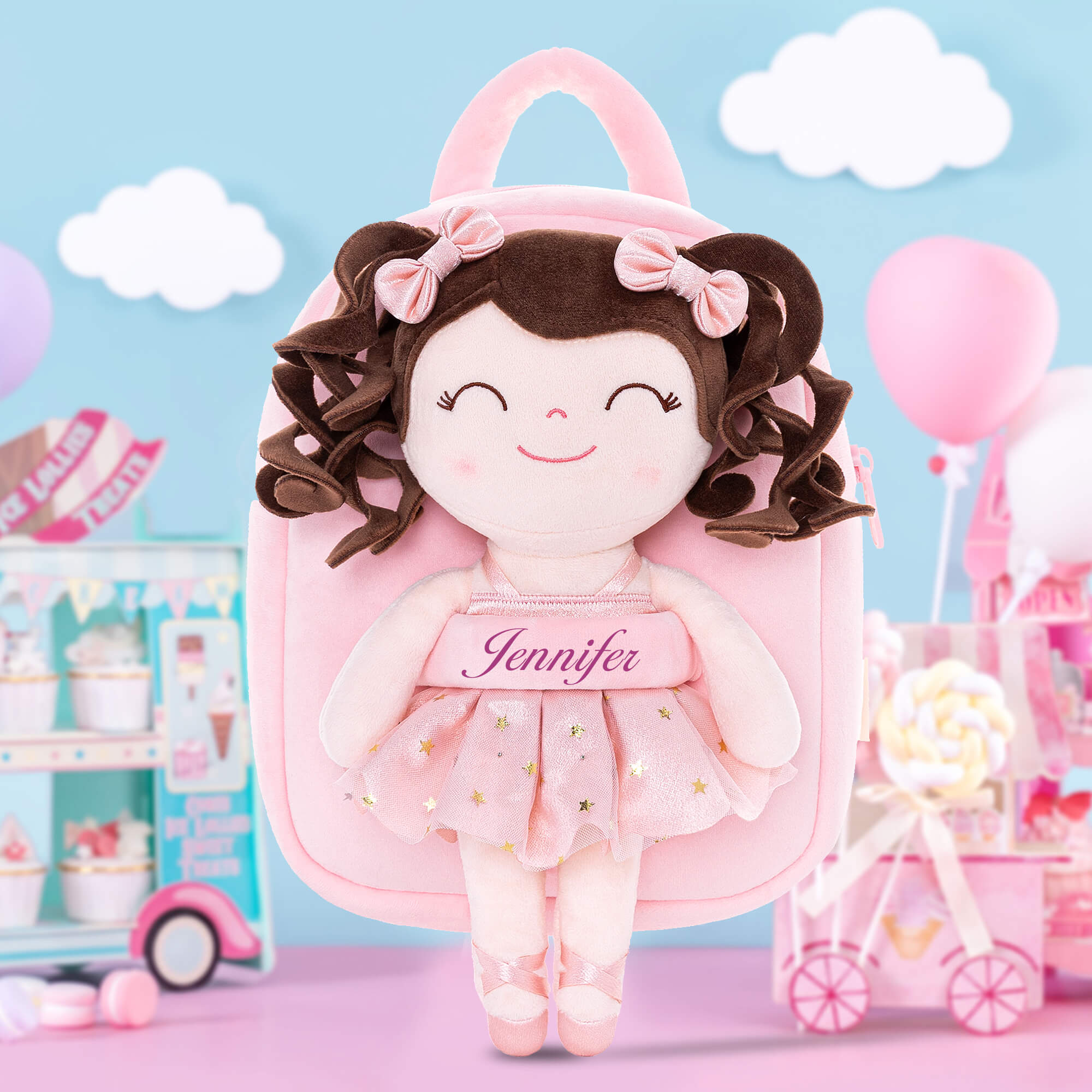 Gloveleya 9 - inch Personalized Plush Curly Ballet Girl Dolls Backpack Gifts Ballet Dream - Gloveleya Official
