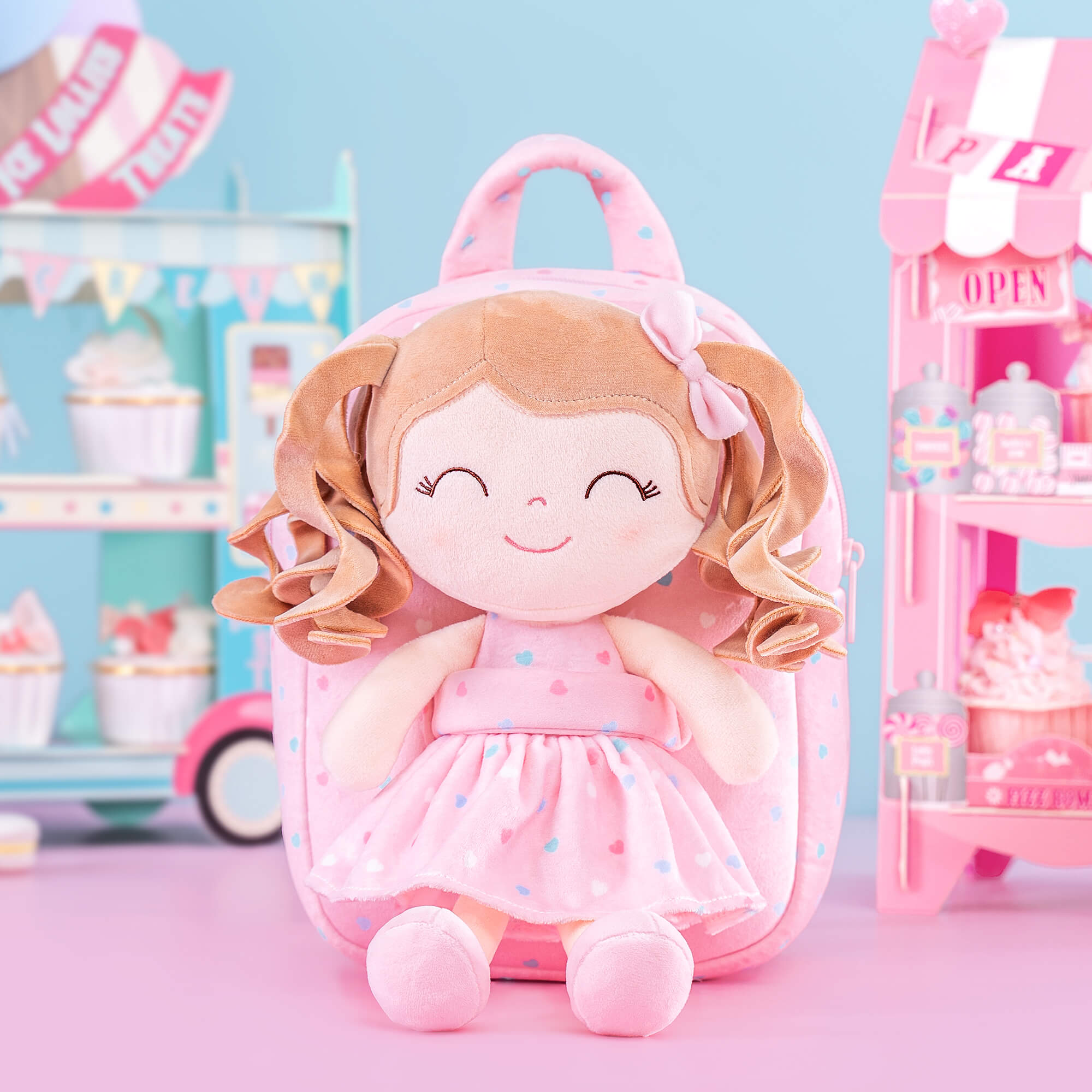 Gloveleya 9 - inch Personalized Spring Girl Love Heart Dolls Backpacks Pink - Gloveleya Official