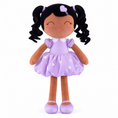 Load image into Gallery viewer, Gloveleya curly hair princess doll, brown skin purple, white background