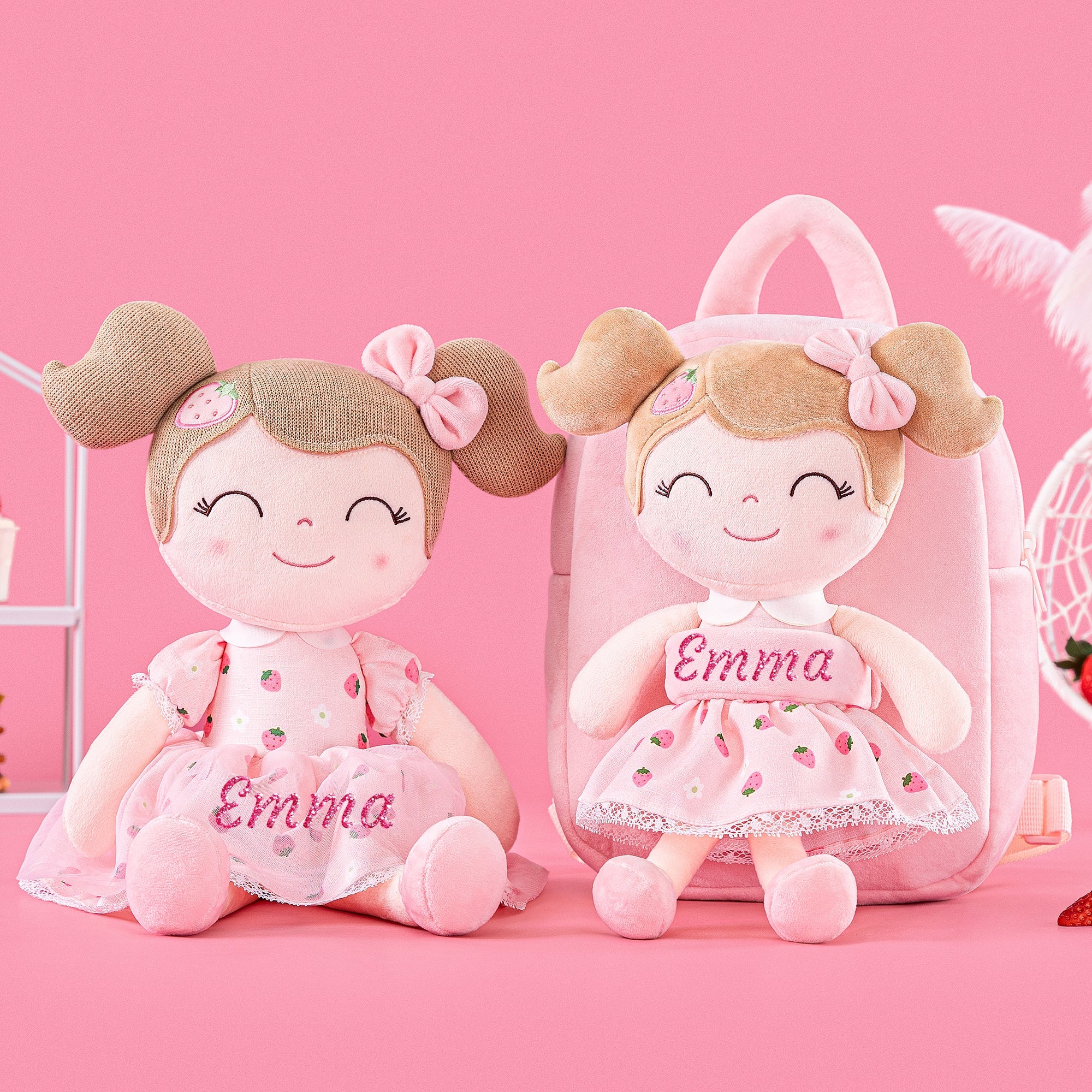 Personalized 16 - inch Gloveleya Strawberry Girl Plush doll Perfect 1st birthday gift - Gloveleya Official