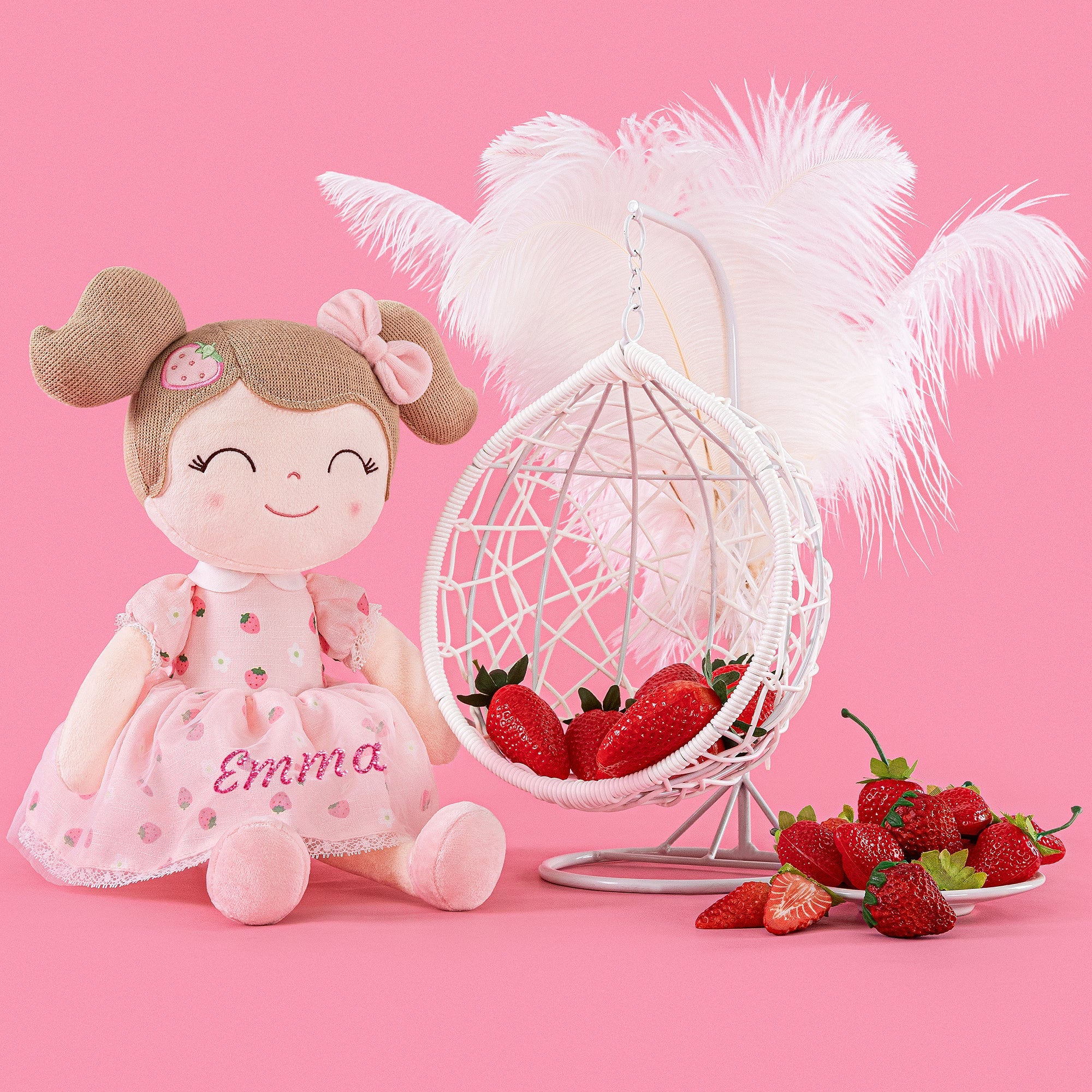 Personalized 16 - inch Gloveleya Strawberry Girl Plush doll Perfect 1st birthday gift - Gloveleya Official