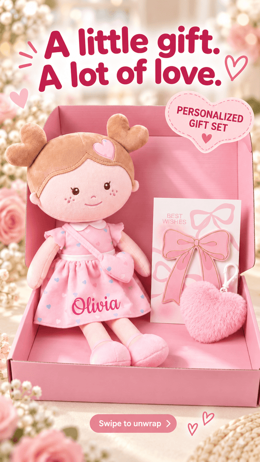 A Little Gift, A Lot of Love: Personalized Pink Heart Doll Gift Set - Gloveleya Official