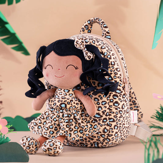 A Perfect Blend of Fashion and Personality: Gloveleya Curly Animal Leopard Doll Backpack - Tanned - Gloveleya Official