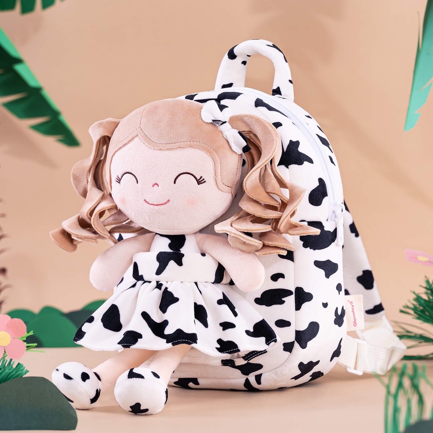 A Playful and Stylish Choice: Gloveleya Curly Animal Doll Backpack - Cow - Gloveleya Official