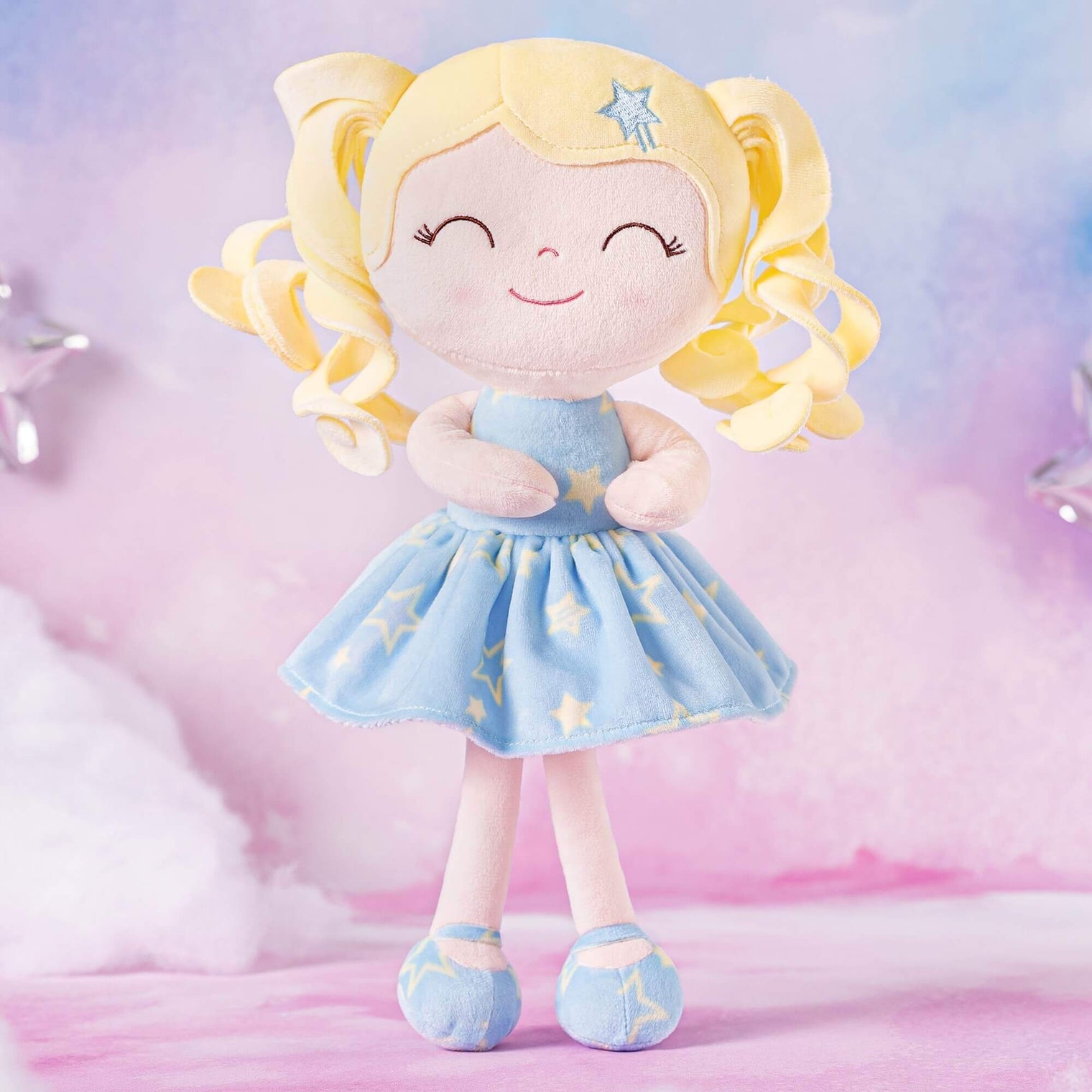 Discover the Charm of Gloveleya Personalized Curly Girl Dolls Blue Star Doll Backpack - Gloveleya Official