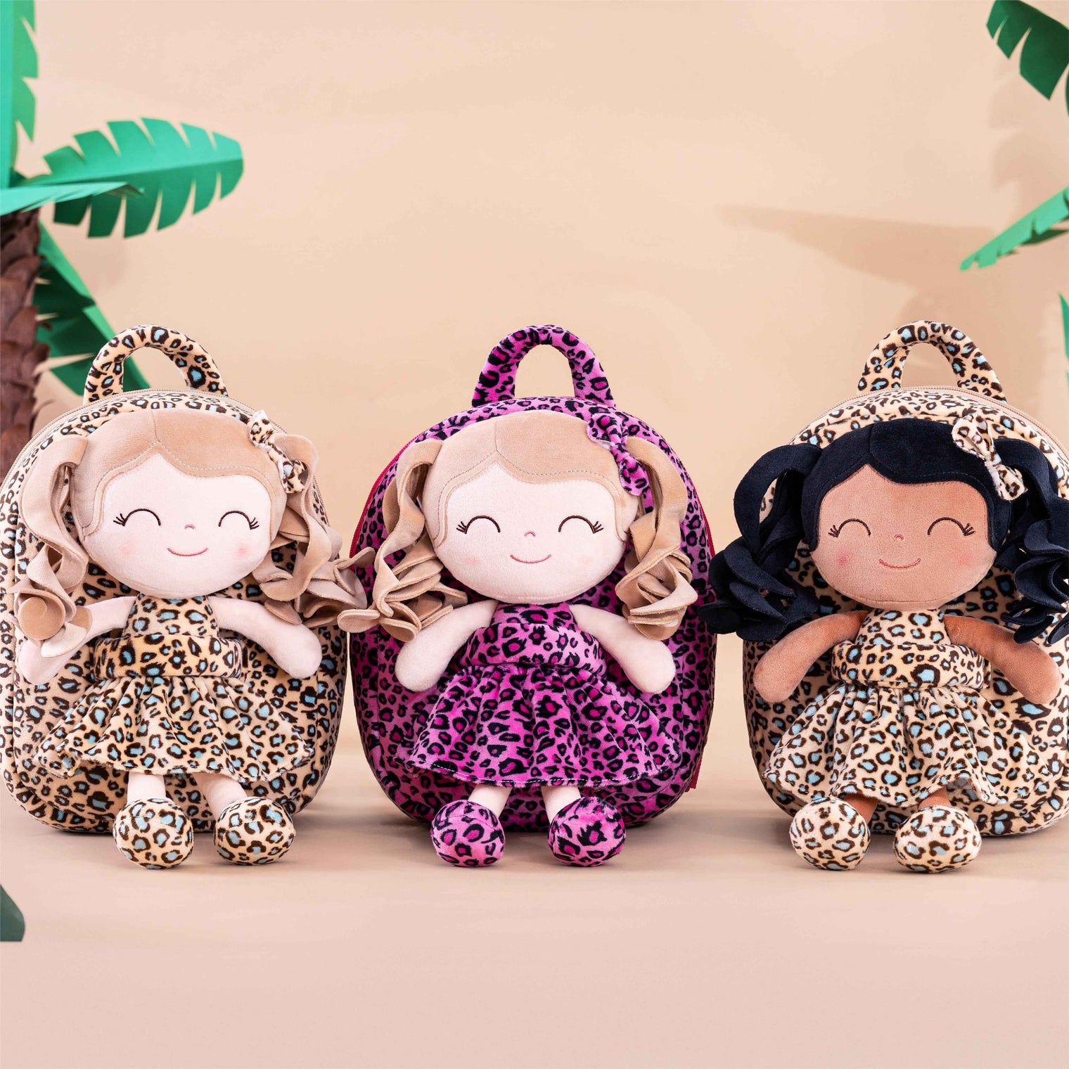 Discover the Magic of Gloveleya Dolls: Personalized Curly Doll Backpack with Light Leopard Costume - Gloveleya Official