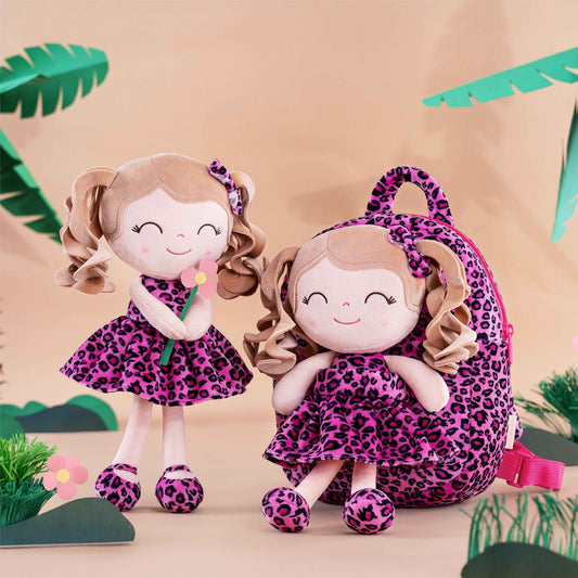 Discover the Unique Gloveleya Doll: Personalized Curly Doll Backpack with Leopard Costume - Gloveleya Official