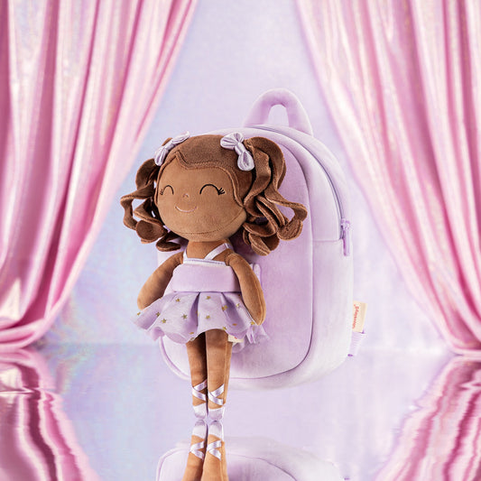 Elegant and Playful: Gloveleya Curly Ballet Girl Doll Backpack - Tanned Purple - Gloveleya Official