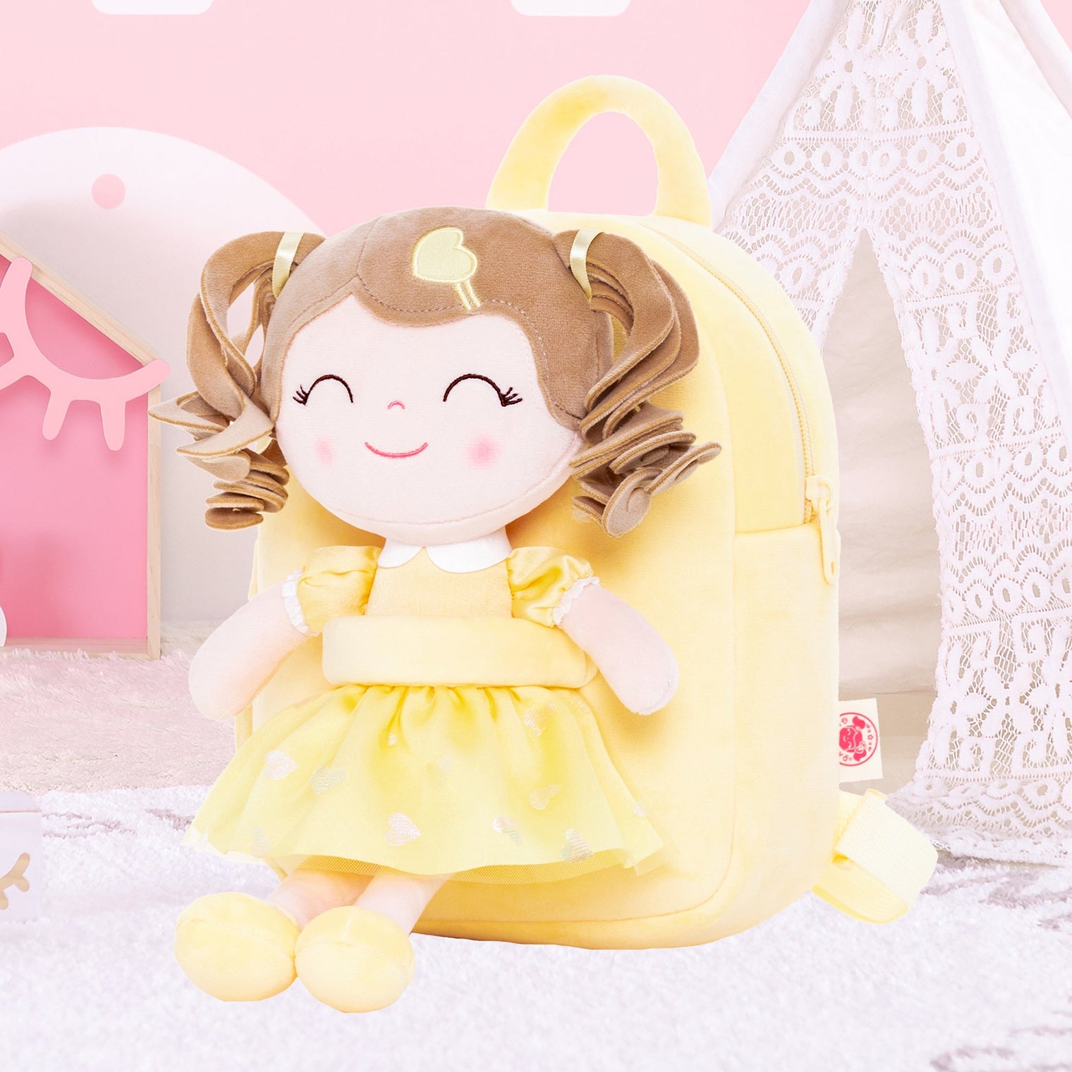 Gloveleya Love Heart Doll Backpack - Yellow: A Dream Gift for Little Girls for Christmas and Birthdays - Gloveleya Official