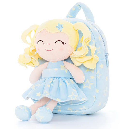 Gloveleya Personalized Curly Girl Dolls Blue Star Doll Backpack 