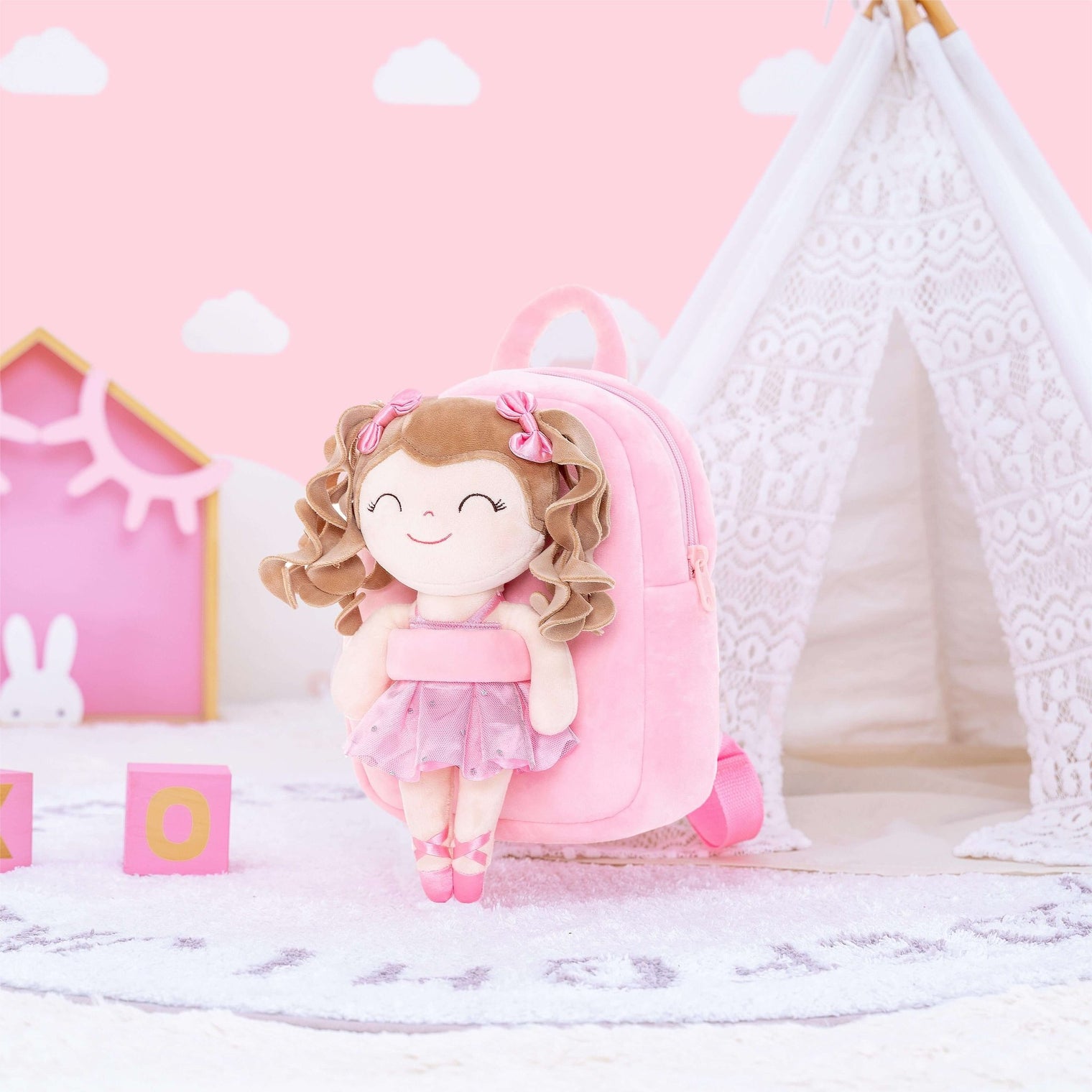 Personalized Gloveleya Curly Ballet Girl Dolls Backpack Light Skin Pink - Gloveleya Official