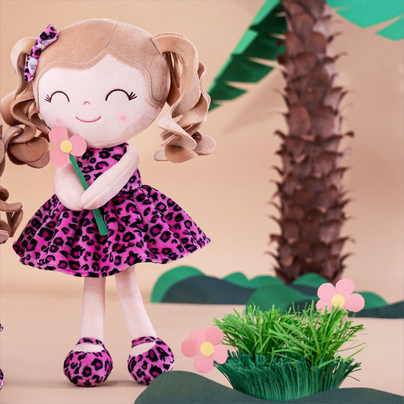 Personalized Gloveleya Doll with Rose Leopard Dress: The Perfect Customized Gift - Gloveleya Official