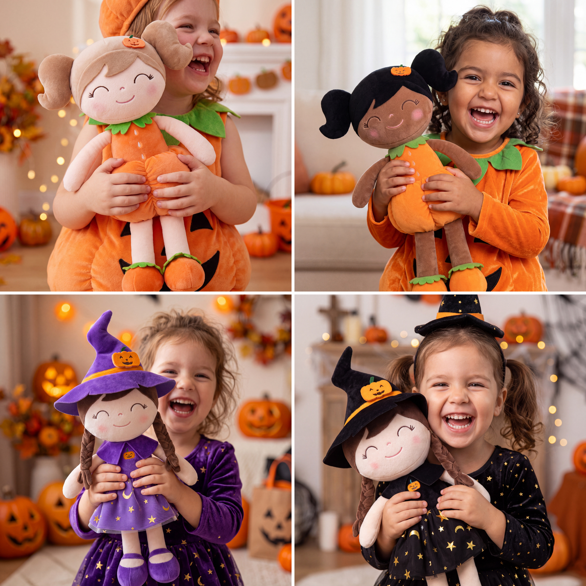 Personalized Halloween Doll Gift Set – Custom Pumpkin Doll & Witch Doll
