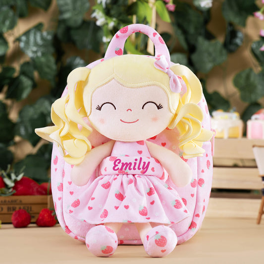 Gloveleya 9-inch Personalized Plush Curly Fruit Dolls Backpack Strawberry