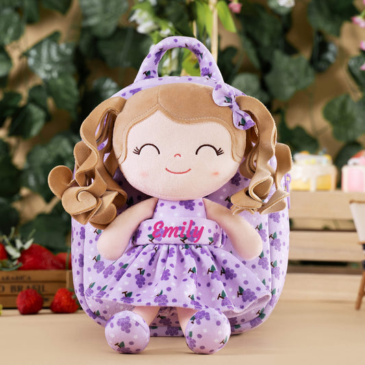 Gloveleya 9-inch Personalized Plush Curly Fruit Dolls Backpack Grape