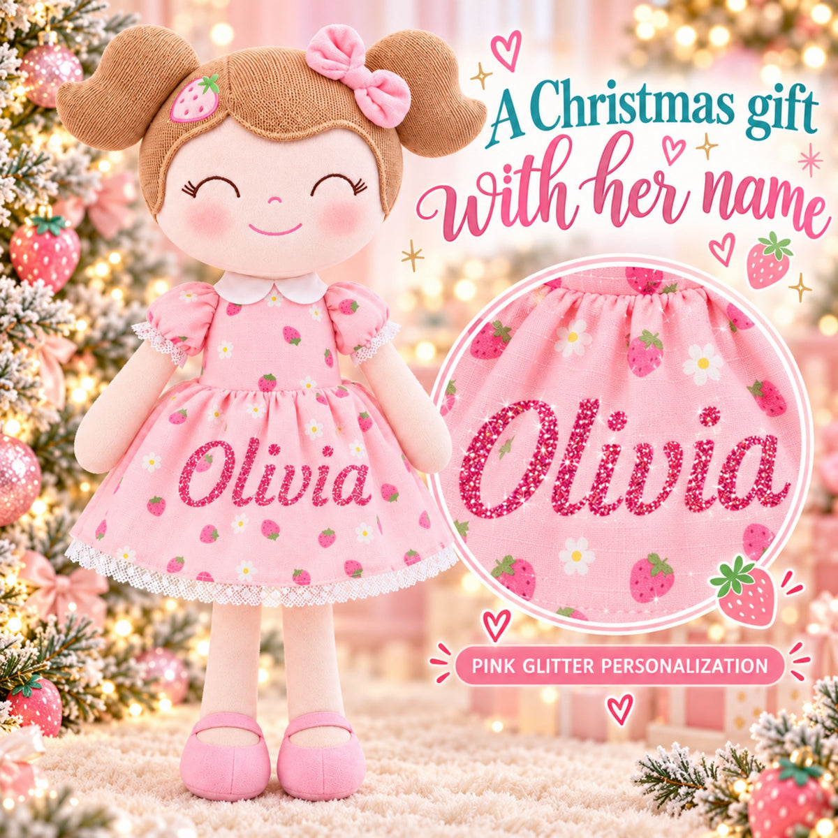 Gloveleya Personalized Strawberry Girl Doll – 16-Inch Birthday Gift