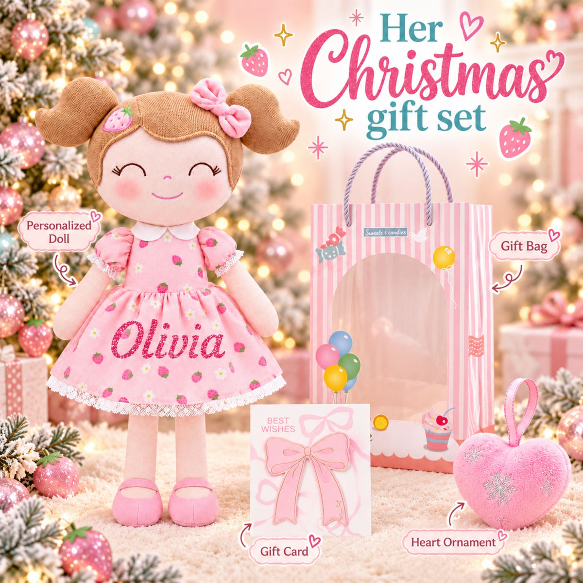 Gloveleya Personalized Strawberry Girl Doll – 16-Inch Birthday Gift