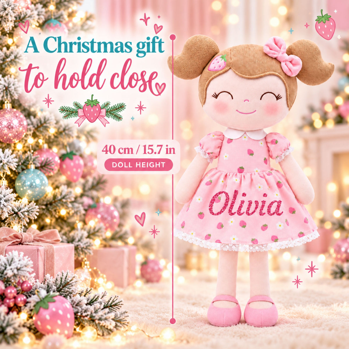 Gloveleya Personalized Strawberry Girl Doll – 16-Inch Birthday Gift