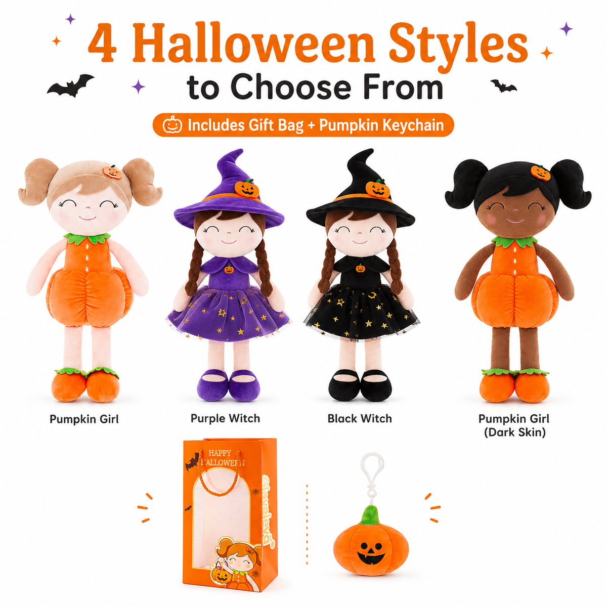 Personalized Halloween Doll Gift Set – Custom Pumpkin Doll & Witch Doll