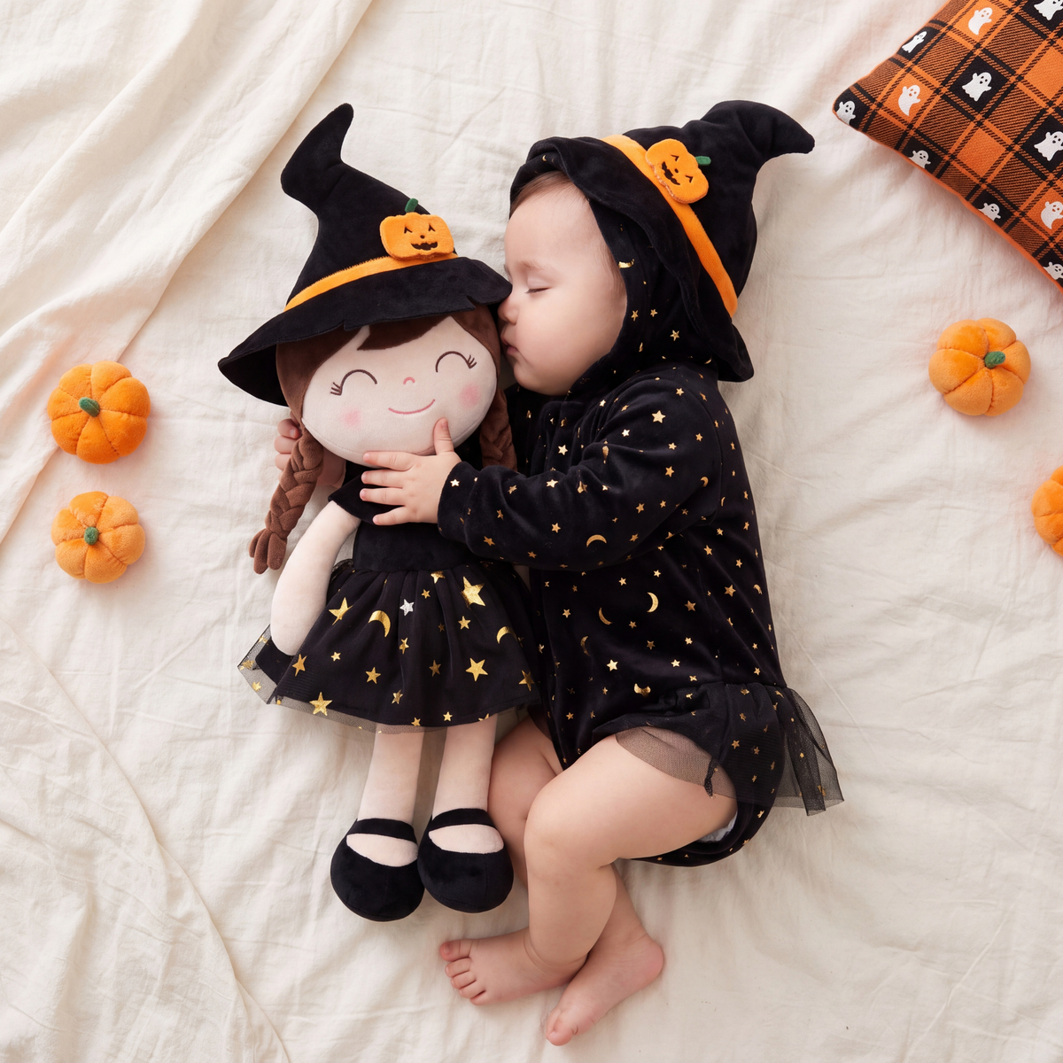 Personalized Black Witch Girl Doll – 16-Inch Halloween Gift for Girls
