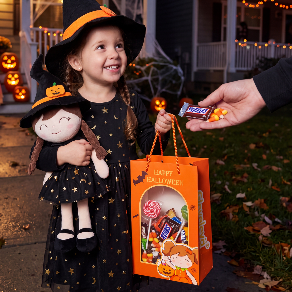 Personalized Halloween Doll Gift Set – Custom Pumpkin Doll & Witch Doll