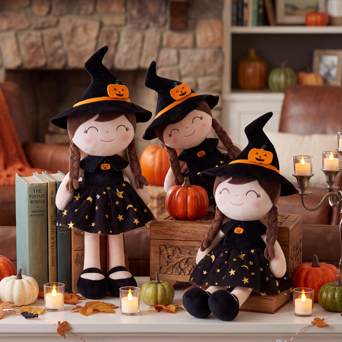 Personalized Halloween Doll Gift Set – Custom Pumpkin Doll & Witch Doll