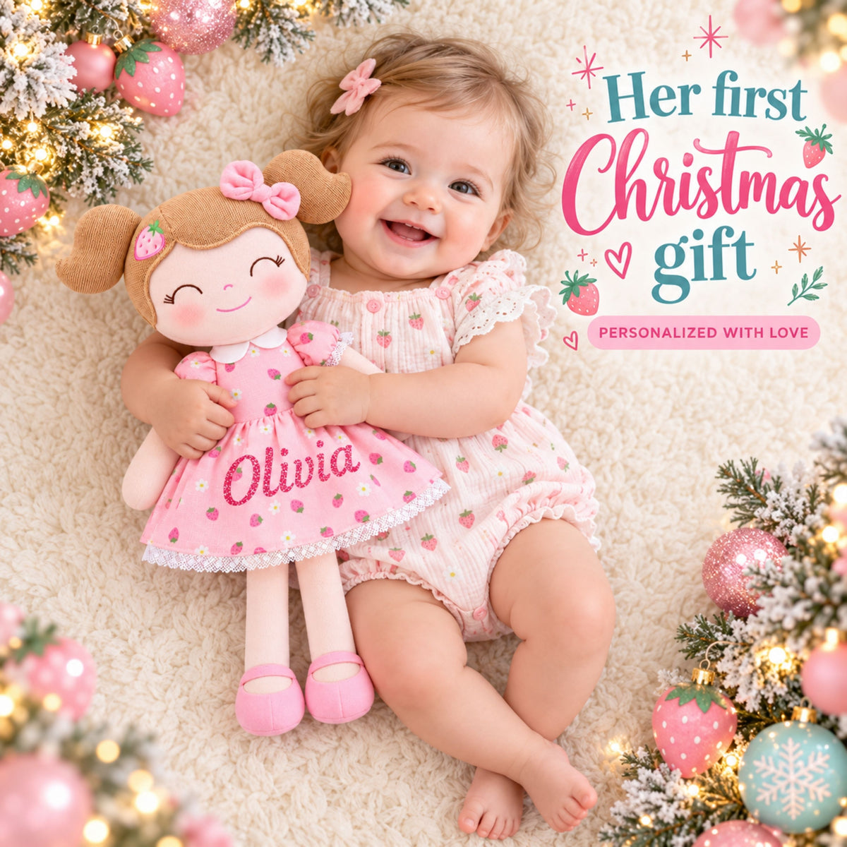 Gloveleya Personalized Strawberry Girl Doll – 16-Inch Birthday Gift