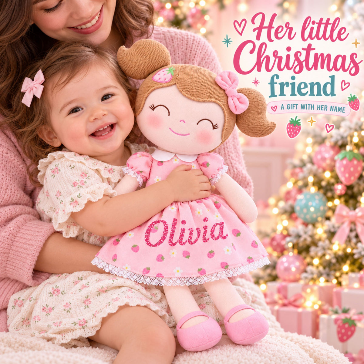 Gloveleya Personalized Strawberry Girl Doll – 16-Inch Birthday Gift