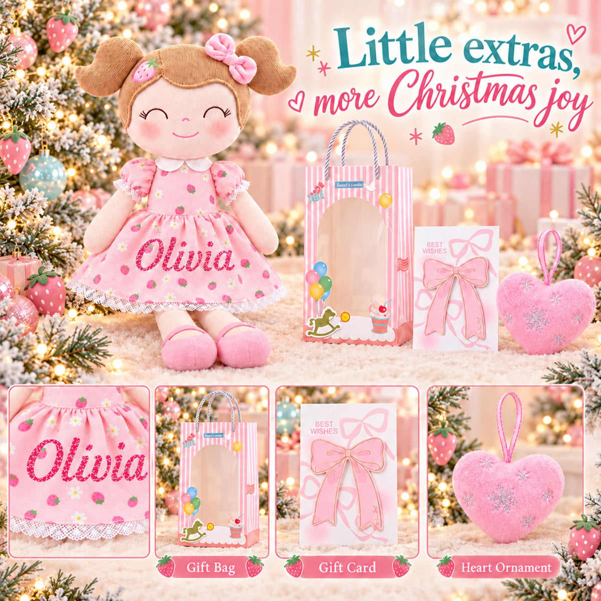 Gloveleya Personalized Strawberry Girl Doll – 16-Inch Birthday Gift