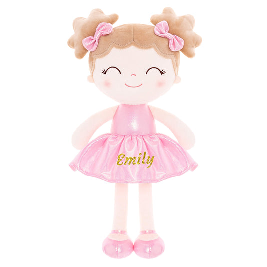 Gloveleya 12-inch Personalized Plush Dolls Curly Haired Iridescent Girls - Pink