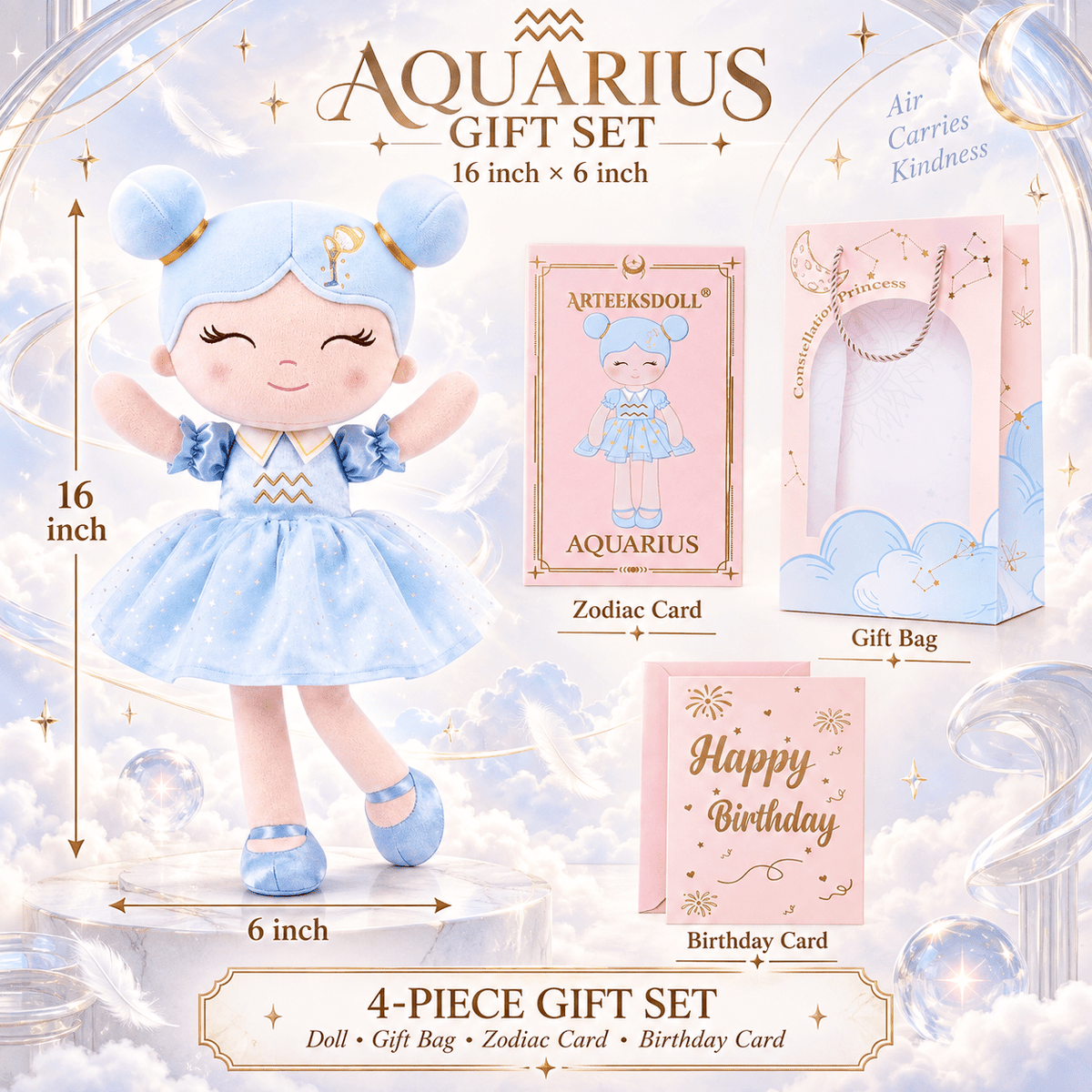 Aquarius Zodiac Doll Gift Set – 17-Inch Birthday Gift for Girls - Gloveleya Official