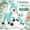 Load image into Gallery viewer, Mint Green Christmas deer plush and matching mini keychain two-piece set
