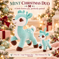 Load image into Gallery viewer, Mint Green Christmas deer plush and matching mini deer keychain set
