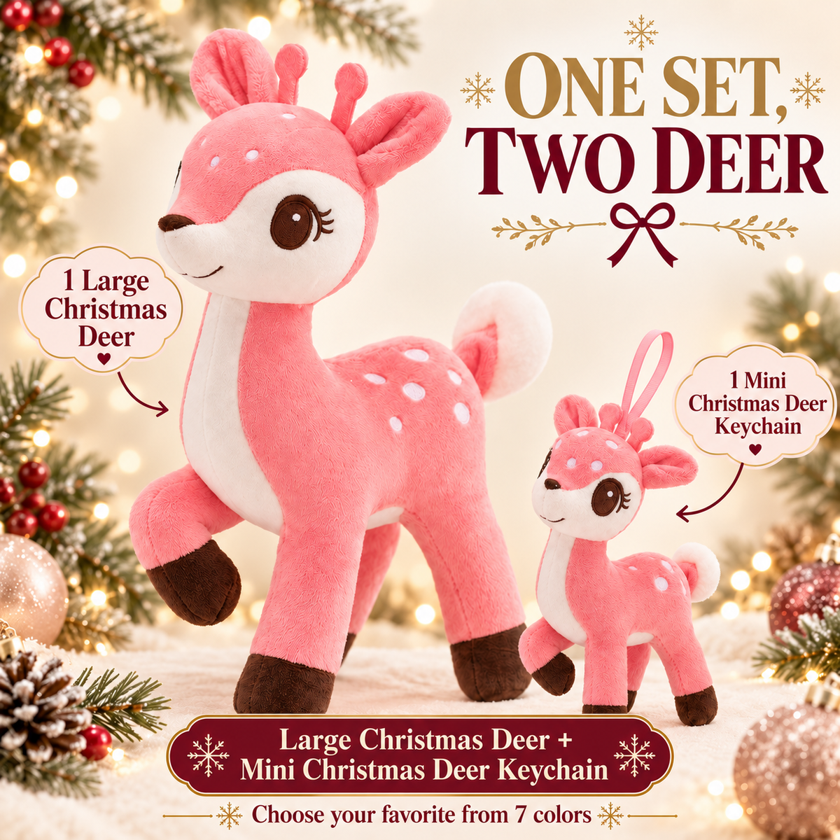 One large deer and one matching mini deer keychain included