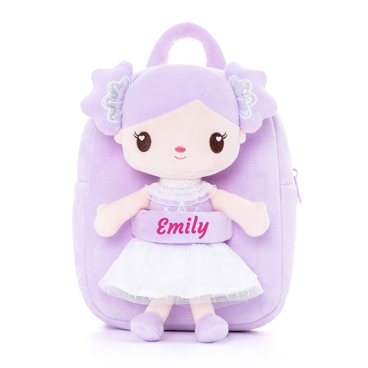Gloveleya 9-inch Personalized Curl Candy Girls Doll Backpack Purple