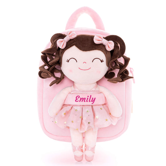 Gloveleya 9-inch Personalized Plush Curly Ballet Girl Dolls Backpack Champagne Pink Ballet Dream - Gloveleya Offical