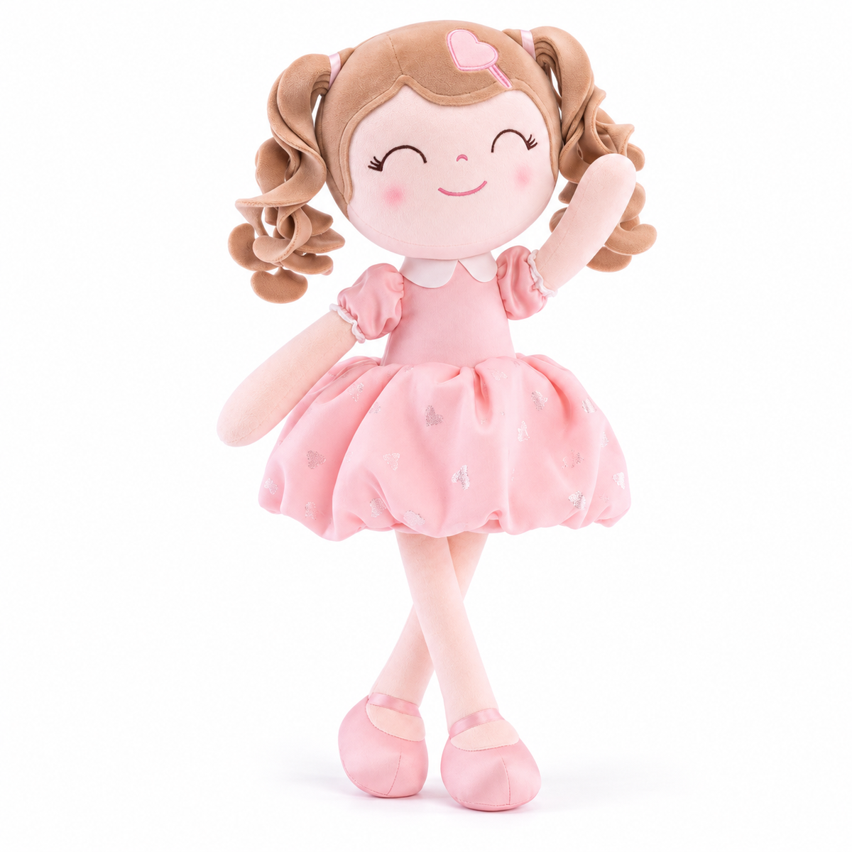 Gloveleya Personalized Curly Hair Princess Plush Doll – 16-Inch Pink