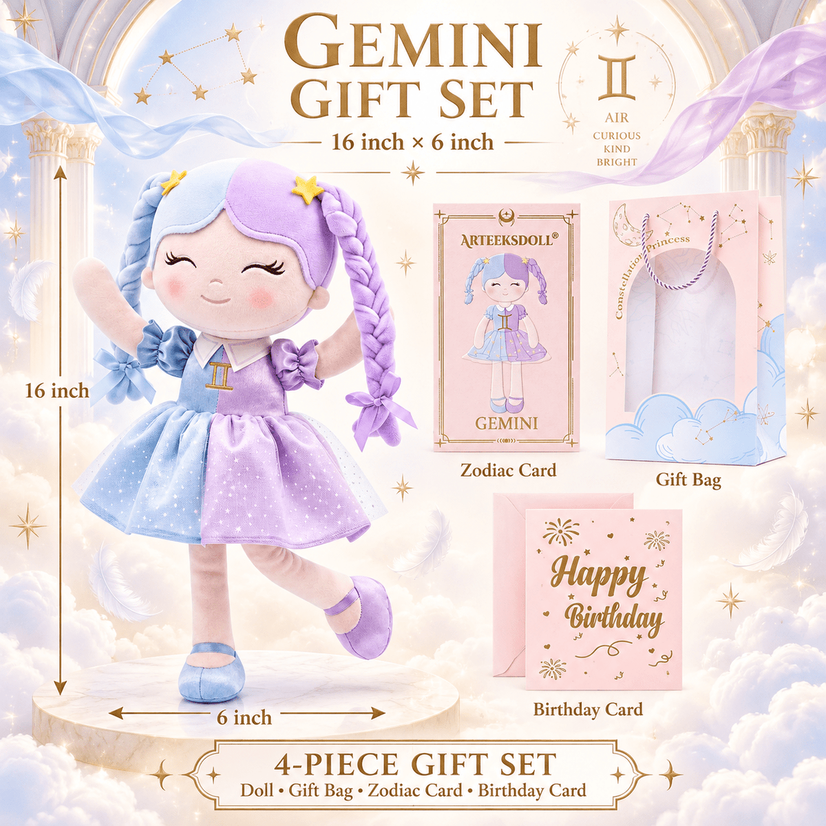 Gemini Zodiac Doll Gift Set – 17-Inch Birthday Gift for Girls - Gloveleya Official