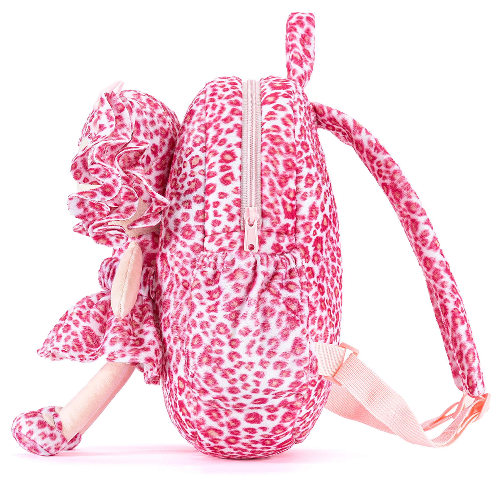 Gloveleya 11 - inch Toddler Girl Backpack Fashion Plush Kindergarten Backpacks with 12 - inch Curly Hair Pink Leopard Skirt Doll Skinny - Gloveleya Official